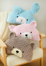 Load image into Gallery viewer, King Cole 9218 Animal Pillow Crochet Pattern Bear Rabbit &amp; Cat in Jumbo Toastie