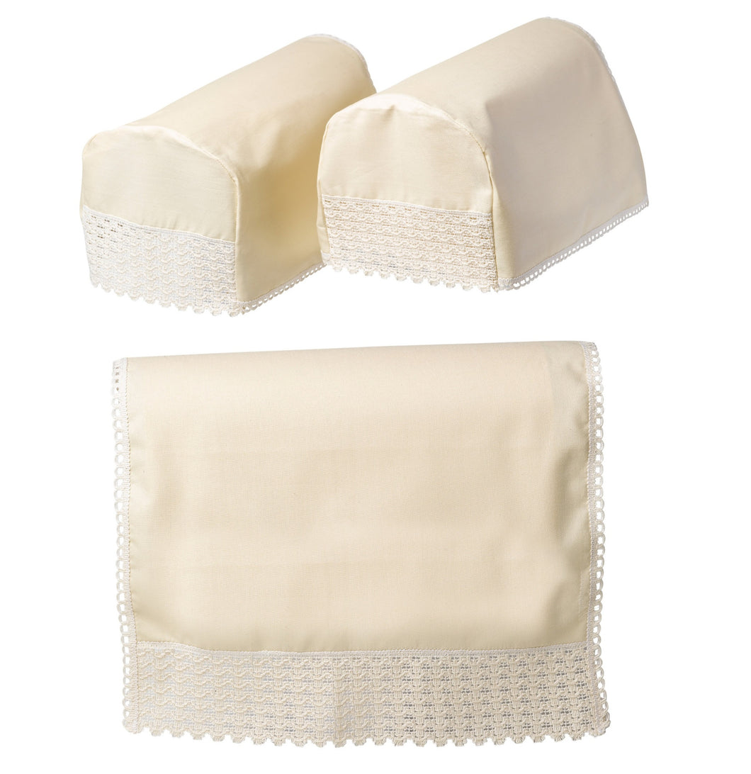 Cotton Arm Caps & Chair Backs Set with Lace Trim - Made in UK (Cream)