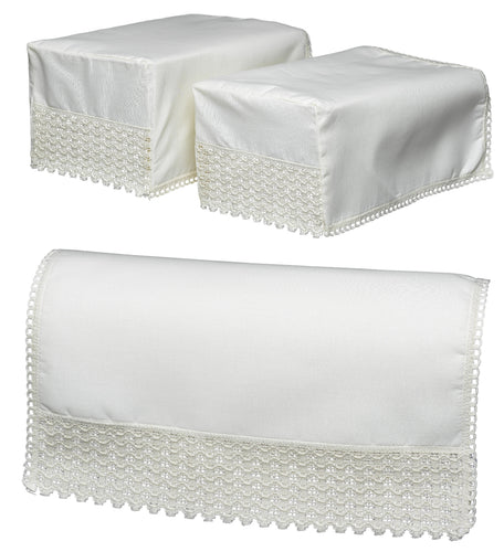 Non Slip Square Arm Caps & Chair Back Set with Lace Trim (Cream)