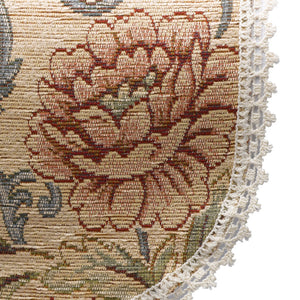 Tapestry Style Round Arm Caps & Chair Back Set (Beige with Pink Flower)