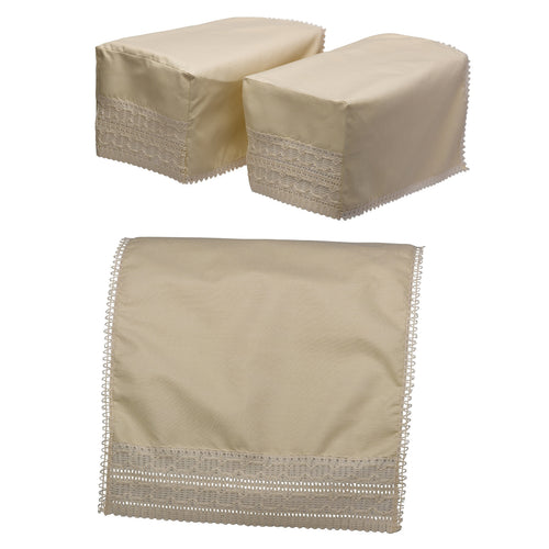 Arm Cap Pair & Chair Back or Settee Back Set with Wavy Lace Trim (Cream)