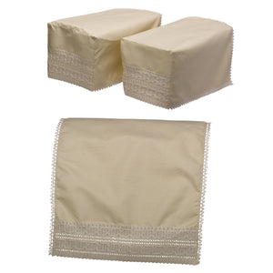 Arm Cap Pair & Chair Back or Settee Back Set with Wavy Lace Trim (Cream)