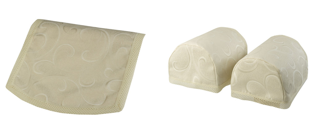 Scroll Pattern Round Arm Caps & Chair Back Set with Crochet Trim (Cream)