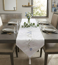 Load image into Gallery viewer, Clematis Embroidered Flower Table Runner with Organza Panel 12 x 36" (2 Colours)