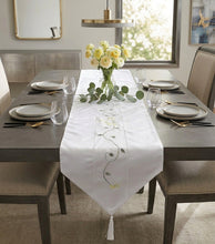 Load image into Gallery viewer, Clematis Embroidered Flower Table Runner with Organza Panel 12 x 36" (2 Colours)