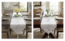 Load image into Gallery viewer, Clematis Embroidered Flower Table Runner with Organza Panel 12 x 36" (2 Colours)
