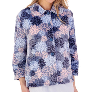 Slenderella Ladies Bold Floral Flannel Fleece Button Bed Jacket (2 Colours)