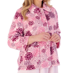 Slenderella Ladies Bold Floral Flannel Fleece Button Bed Jacket (2 Colours)