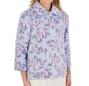 Slenderella Ladies Floral Flannel Fleece Button Up Bed Jacket