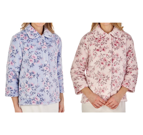 Slenderella Ladies Floral Flannel Fleece Button Up Bed Jacket