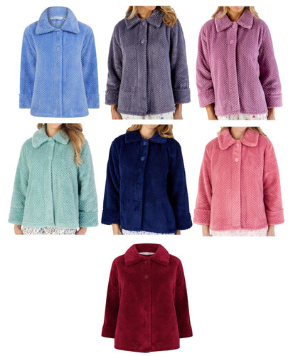 Ladies Slenderella Waffle Fleece Button Up Bed Jacket (7 Colours)
