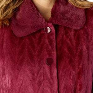 Slenderella Ladies Faux Fur Collar Button Front Bed Jacket Raspberry - XL