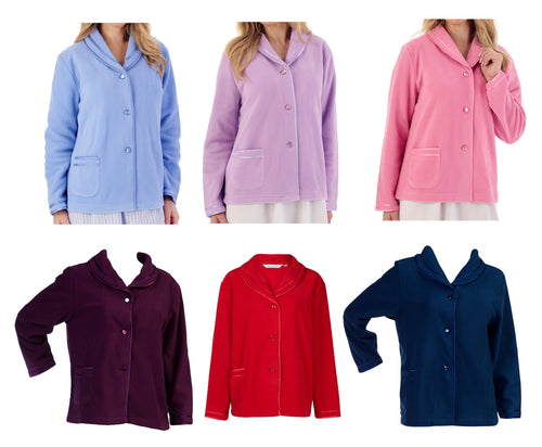 Slenderella Ladies Button Up Anti Pill Polar Fleece Bed Jacket (6 Colours)