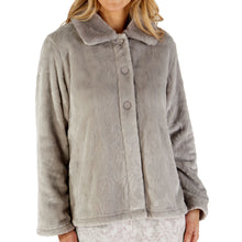 Load image into Gallery viewer, Slenderella Ladies Patterned Fleece &amp; Faux Fur Collar Bed Jacket (3 Colours)