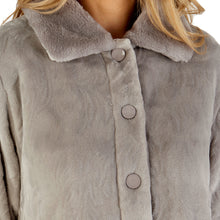 Load image into Gallery viewer, Slenderella Ladies Patterned Fleece &amp; Faux Fur Collar Bed Jacket (3 Colours)