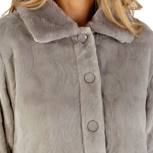 Slenderella Ladies Patterned Fleece & Faux Fur Collar Bed Jacket (3 Colours)