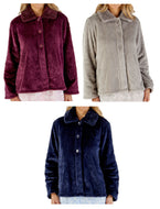 Slenderella Ladies Patterned Fleece & Faux Fur Collar Bed Jacket (3 Colours)
