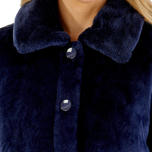 Slenderella Ladies Patterned Fleece & Faux Fur Collar Bed Jacket (3 Colours)