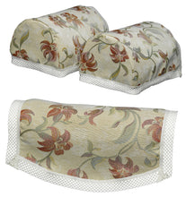 Load image into Gallery viewer, Tropicana Floral Round Arm Cap Pair &amp; Chair Back Set with Lattice Trim