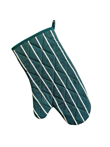 Green & Ivory Stripe Butchers Quilted Cotton Oven Glove