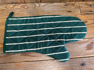 Green & Ivory Stripe Butchers Quilted Cotton Oven Glove