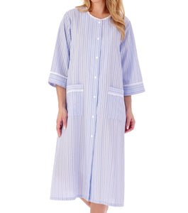 Slenderella Ladies Seersucker Stripe Robe with Easy Fasten Poppers (2 Colours)