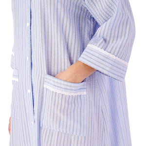 Slenderella Ladies Seersucker Stripe Robe with Easy Fasten Poppers (2 Colours)