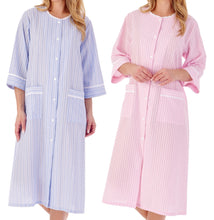 Load image into Gallery viewer, Slenderella Ladies Seersucker Stripe Robe with Easy Fasten Poppers (2 Colours)