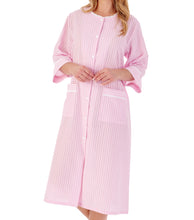 Load image into Gallery viewer, Slenderella Ladies Seersucker Stripe Robe with Easy Fasten Poppers (2 Colours)