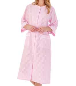 Slenderella Ladies Seersucker Stripe Robe with Easy Fasten Poppers (2 Colours)