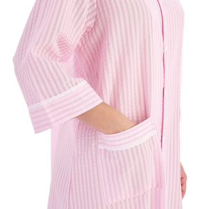 Slenderella Ladies Seersucker Stripe Robe with Easy Fasten Poppers (2 Colours)