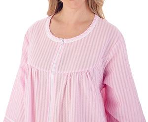 Slenderella Ladies Seersucker Stripe Robe with Zip Front (2 Colours)