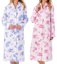 Load image into Gallery viewer, Slenderella Ladies Bold Floral Mock Quilt Button Dressing Gown (2 Colours)