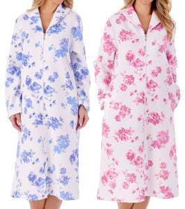 Slenderella Ladies Bold Floral Mock Quilt Zip Dressing Gown (2 Colours)