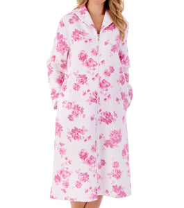 Slenderella Ladies Bold Floral Mock Quilt Zip Dressing Gown (2 Colours)