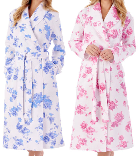 Slenderella Ladies Bold Floral Mock Quilt Wrap Dressing Gown (2 Colours)