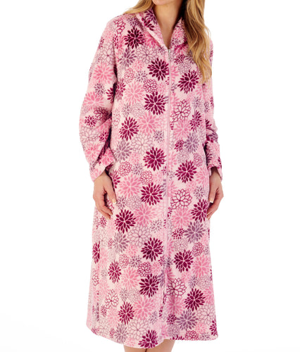 Slenderella Ladies Bold Floral Fleece Zip Up Dressing Gown (2 Colours)