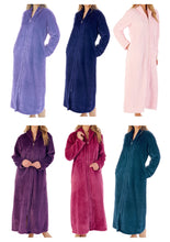 Load image into Gallery viewer, Slenderella Ladies Long Zig Zag Fleece Zip Up Dressing Gown (6 Colours)