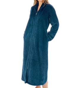 Slenderella Ladies Long Zig Zag Fleece Zip Up Dressing Gown (6 Colours)