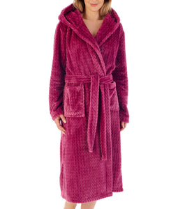 Slenderella Ladies Zig Zag Fleece Hooded Dressing Gown (6 Colours)