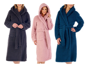 Slenderella Ladies Teddy Fleece Hooded Dressing Gown (3 Colours)