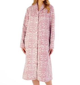 Slenderella Ladies Damask Fleece Button Up Dressing Gown (2 Colours)
