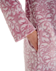Slenderella Ladies Damask Fleece Button Up Dressing Gown (2 Colours)