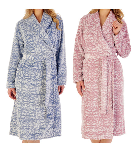 Slenderella Ladies Damask Fleece Wrap Dressing Gown (2 Colours)