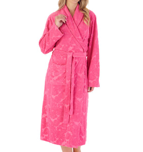 Slenderella Jacquard Floral Shawl Collar Towelling Dressing Gown (4 Colours)