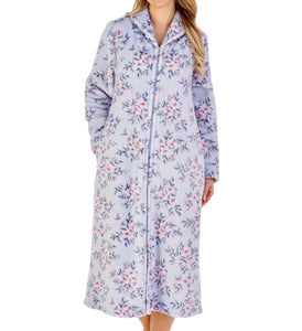 Slenderella Ladies Floral Flannel Fleece Zip Up Dressing Gown