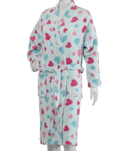 Load image into Gallery viewer, Slenderella Ladies Heart Pattern Soft Fleece Wrap Dressing Gown (Aqua or White)