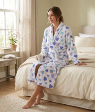 Load image into Gallery viewer, Slenderella Ladies Heart Pattern Soft Fleece Wrap Dressing Gown (Aqua or White)