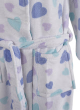 Load image into Gallery viewer, Slenderella Ladies Heart Pattern Soft Fleece Shawl Collar Dressing Gown (White)