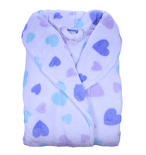 Load image into Gallery viewer, Slenderella Ladies Heart Pattern Soft Fleece Shawl Collar Dressing Gown (White)